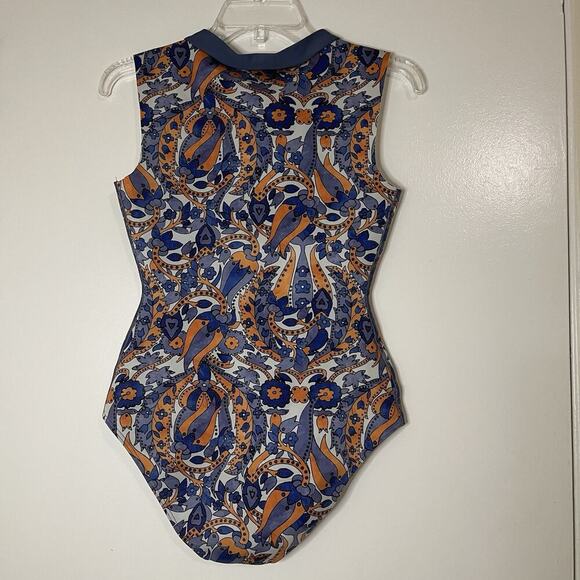 Seea one piece swimwear surf suit blue orange multicolor damask size medium - Picture 4 of 4